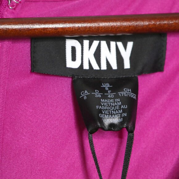 NWT DKNY Magenta Pink Faux Wrap Ruffle Midi Dress S M Sleeveless Tie Waist - Picture 3 of 10
